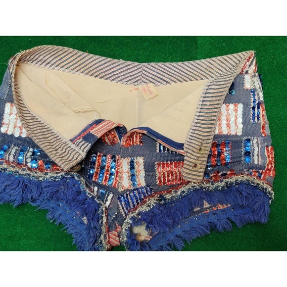 Vtg Custom USA Sequin Embroidered Shorts - Picture 6 of 12